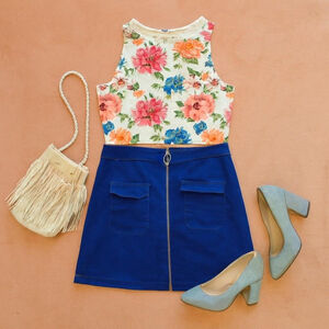 Forever 21 Blue Mini Skirt O Ring Patch Pockets